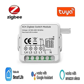 Touya Zigbee Smart Switch Модул 4 Група Умен Дом САМ Изолиращ Контролер за Автоматизация на умен живот Чрез Алекса Google Home