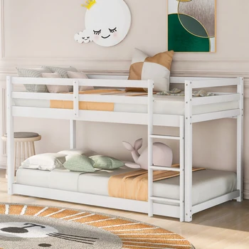 Двуетажно легло Twin over Twin floor, Просто дизайнерска Детска с двуетажно легло със стълба, двуетажно легло Twin с нисък под, за да е подходяща за детска спалня