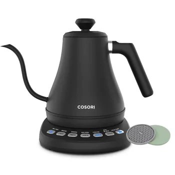 Електрическа кана Gooseneck за леене на чай и кафе с регулатор на температурата, Неръждаема стомана, 0,8 л, Черен