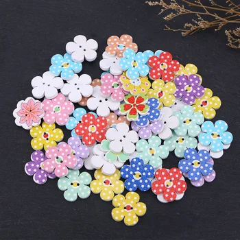 50 бр. дървени копчета 2 см, оцветени цветя, копчета с 2 дупки, катарами за детски пуловери, копчета за шиене, Scrapbooking, копчета 