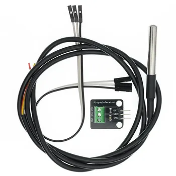 DS18B20 Комплект модул сензор за температура Водоустойчив 100 см.) на цифров кабел на сензора, адаптер за свързване на сензора от неръждаема стомана за Arduino