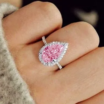 Huitan Розови/кристални пръстени с кубическим цирконий във формата на капка вода за жени, класически дизайн, неподвластна на времето Сватбени и Годежни пръстени, Бижута сребърен цвят