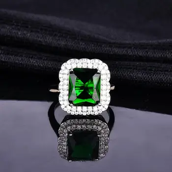 Отворен пръстен HOYON Luxury Jade Принцеса с квадратна диамантен пръстен, европейското и американското Танзанийское Годежен женски пръстен със сапфир от сребро проба 925