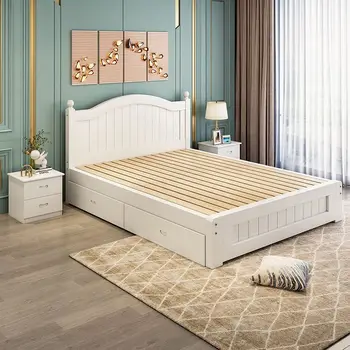 Дървено Луксозно Легло За възрастни, Модерни Мебели за Съхранение на Красотата е в Скандинавски Стил Рамка на Легло За Дневна, Детска Мебел Queen Camas Dormitorio За Спални