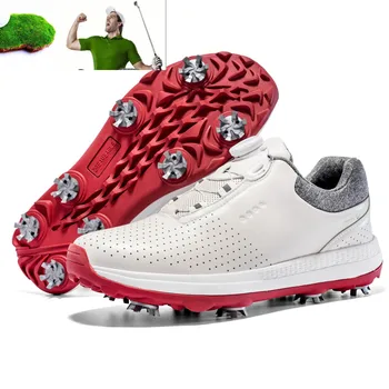 За голф обувки, мъжки обувки, бяла водоустойчива бебешката кожа от микрофибър, нескользящие подвижни футболни обувки, Обувки за голф, Размер 39-48