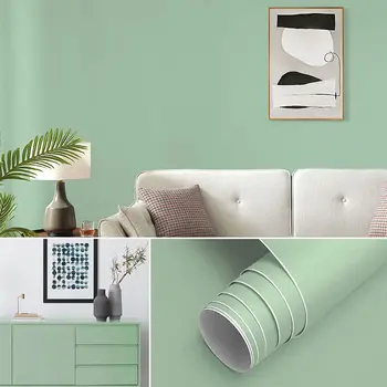 6 м Водоустойчива обикновен тапет зелен цвят за всекидневната, стени спални, PVC, самозалепващи Подвижни дебели етикети