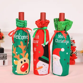 Коледни аксесоари и декорации Възрастен снежен човек, чанти за червено вино, комплекти за бутилки, чанти