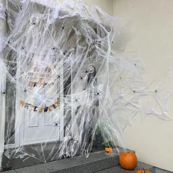 Страховито набор от паяжина с паяци Страховито набор от мрежа за Хелоуин с 30 фалшива паяци, лесно прикрепляемый Растяжитель за духове