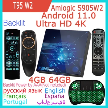 T95 W2 Android 11 Smart TV Box Amlogic S905W2 Четириядрен 2G 4 GB 16GB 32GB 64GB 2,4 G 5G Двойна WiFi BT4.0 4K HDR HK1RBOX Плейър