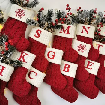 Коледни чорапи, бижута, Червени снежинки, буквите от азбуката, Вязаный отглеждане, висулка във формата на елхи за дома, коледа, Коледни подаръци аксесоари