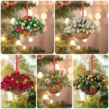 Декор за Коледно парти, многократна употреба украса във вид на елхи, 5 бр., Коледна Дървена Подвесная кошница с шнурком, Изкуствено зелено растение