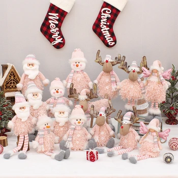 2023 Нови Коледни декорации, Розови Прибиращи Крака за сядане, Дядо Коледа, Снежен човек, Кукла-Лосове, нова година Начало декор