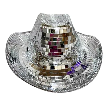 Шапка с диско-топка, космическа ковбойская шапка с пайети, шапка с огледален топка за жени, мъжки аксесоари за партита