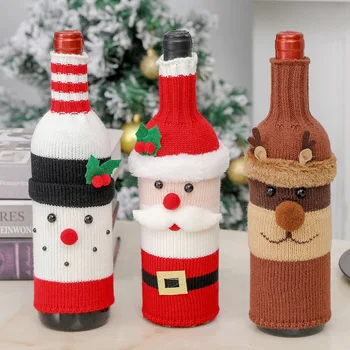 Коледна украса Възли чанти за бутилки червено вино, калъф за бутилки шампанско, Украса на ресторант в трапезарията, Коледен подарък
