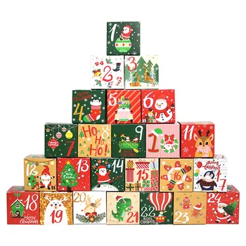 Подарък кутия с коледните адвент-календар 24ШТ, кутия за коледни шоколадови бонбони, бисквити, опаковъчна хартия от крафт-хартия, кутия за щастливи новогодишни подаръци