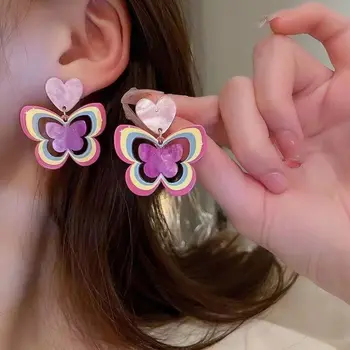 Комплект обеци-пеперуди корейски сладки цветове за жени и момичета, Модни метална кръгла геометрична обици във формата на сърце, модни бижута 2023