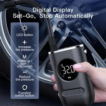 Електрически надуваеми помпа, Преносим Мини Безжичен интелигентен цифров въздушен компресор, датчик за налягането в гумите за леки автомобили, велосипеди, мотоциклети.