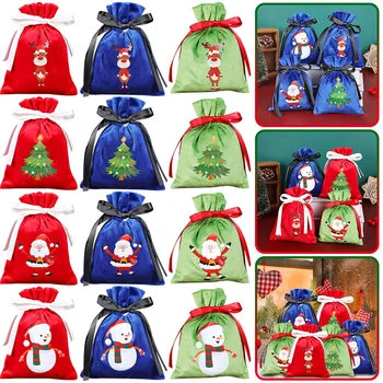 4шт Коледни Подаръци Чанти на съвсем малък Дядо коледа, Снежен човек Торбичка за Бонбони Коледа Екстри Опаковъчна торбичка за 2023 Навидад Party Decor Supplies