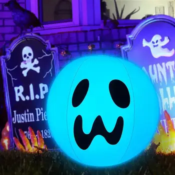 Надуваема плажна топка за Хелоуин, акумулаторни топки за басейн с призрачна усмивка с led подсветка, надуваема, PVC, светещ главата призрак