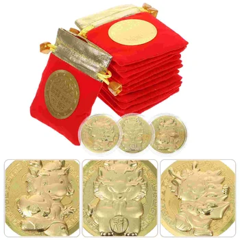 12 Комплекти за мъжки подарък монети на Зодиака 2024, възпоменателни монети, сувенири за китайската Нова партита, Дракон, метално животно, мъжки подаръци на Приятели