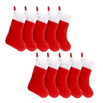 10 бр. Коледни Чорапи от червен филц, Коледни Чорапи, Държач за Чорапи, за Чанти за съхранение на подаръци за дома камината на почивка