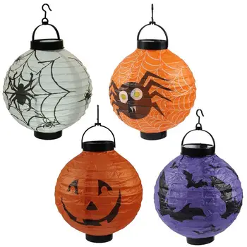 Фенер за Хелоуин, Книжен тиква, прилеп-паяк, Фестивални светлини с принтом под формата на паяжина, подвесное украса на батерии за помещения