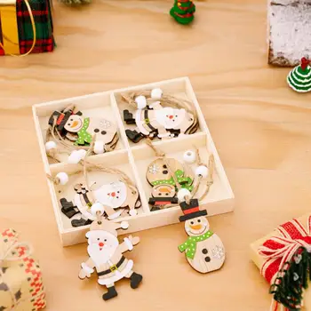 Украса в Рождественском стил, Коледни Висулки, Съчетани с Дървени Коледни украси, Набор от 12 теми във формата на Снежен човек, Дядо Коледа за Коледа
