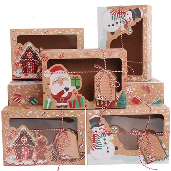 Коледни Кутии за бисквити с прозорец Празнични кутии за бисквити за подаръци, Захарни изделия, сувенири за партита, Коледни кутии