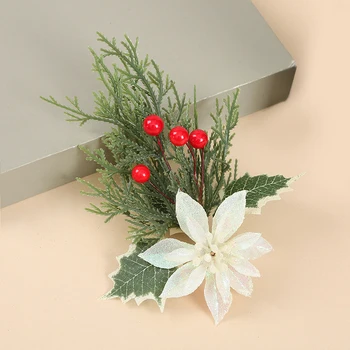 Украсата на Коледното кутии Коледа цвете, висулка подпори Коледна борова игла Червени плодове клони фалшиви растения Коледа