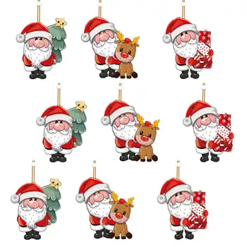 Коледни висулки във формата на карикатура Очарователни дървени коледни висулки Cartoony Дядо Коледа, Снежен човек, Лосове, коледни украси за дома