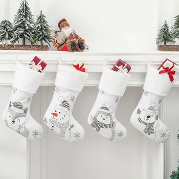 Adornos Навидад 2023 Коледни Чорапи От бяла Картонки, Изработени подаръци За деца, Торбичка за бонбони, Джоб за Снежен човек