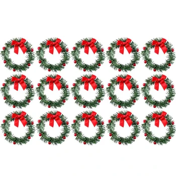 24 Бр. Пръстен за Коледното свещи, Коледни Червени Изкуствени Плодове пръстени за свещи, Мини-венец, пръстени, за да свещник