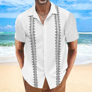 Риза за почивка на плажа, жилетка с къс ръкав, мъжки тениски с ревера с принтом листа, градинска тениска с дълъг ръкав, висока ризи за мъже