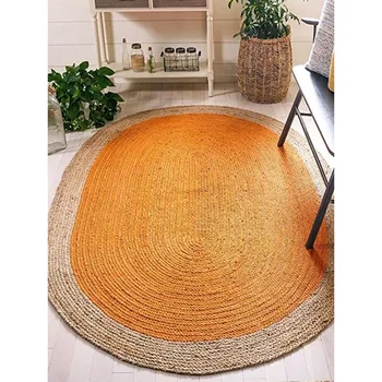 Овална джутовый черга ръчна изработка, мат в селски стил, Джутовый пол, оранжево + бежов килим