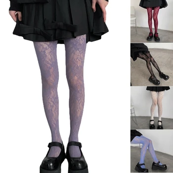 Дамски мрежести Чорапогащи в готически стил, Разноцветни Дантелени Чорапогащи с цветен Модел, Прозрачни Мрежести Чорапогащи, Чорапи
