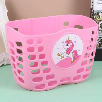 1 бр. пластмасова детска количка с шарките на еднорог, удебелена велосипедна подвесная кошница за съхранение на детския велосипед (розова)