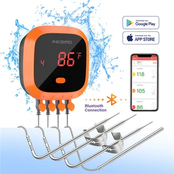 INKBIRD Водоустойчив термометър за месо, барбекю IBT-4XC с 4 сонди, Bluetooth, Акумулаторна батерия Магнит, дистанционно управление, термометър за печене на скара