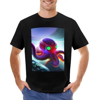 Тениска с неонови осветена осьминогом, мъжки плътно прилепнали тениски за мъже