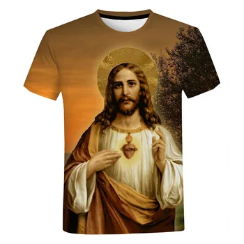 Летни мъжки тениски God Религия Исус Христос, 3D печат, хип-хоп, Свободни блузи с къс ръкав, градинска дрехи, реколта тениски