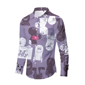 Риза с перлената закопчалка, Мъжка риза с дълъг ръкав, Пролетно-Есенна Ежедневни Хавайска риза с 3D принтом на Хелоуин, Блуза, Класически, Намаляване, Къс