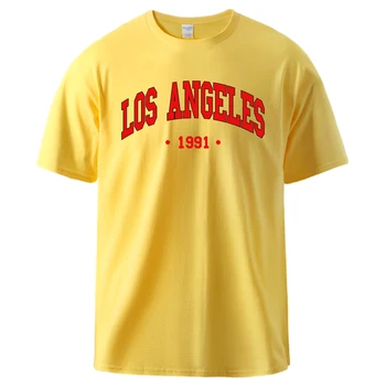 Los Angels 1991, САЩ, Мъжки Дрехи от Мек памук с писмото принтом, Мъжки дрехи с къс ръкав, Ежедневна Мода Градинска дрехи, Ежедневни универсални тениски