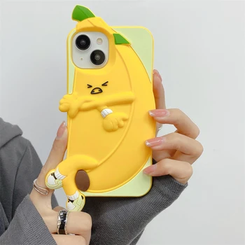 Корейски сладки 3D обувки-банани, силиконов калъф за телефон за iPhone 14 Pro Max 11 12 13 Pro Max, забавен творчески cartoony устойчив на удари калъф
