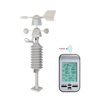Безжична метеорологичната станция, Часовник, LCD дисплей с датчик за вятър в двойна Креплении, Скорост и Посока на външния вятър, Измерване на температурата и влажността в дома