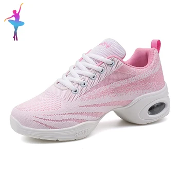 Розово-бели Дамски Елегантни Танцови обувки-Леки Маратонки за съвременни джаз танци За момичета Удобни Маратонки за танцьорки